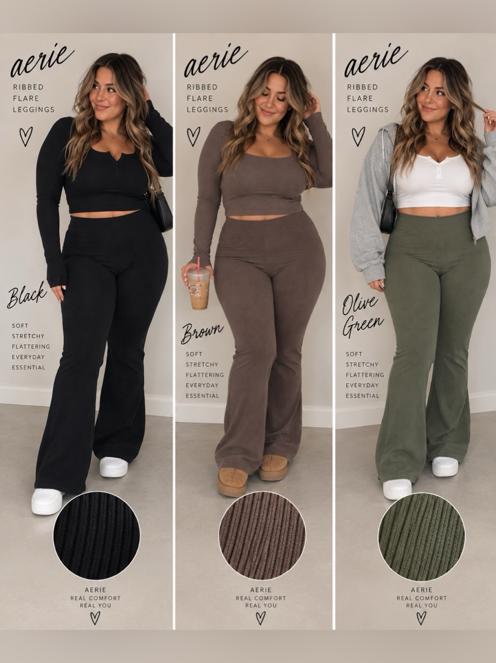 Aerie BROWN ripped flare leggings